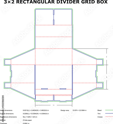 3x2 Rectangular Divider Grid Box Packaging Design Template