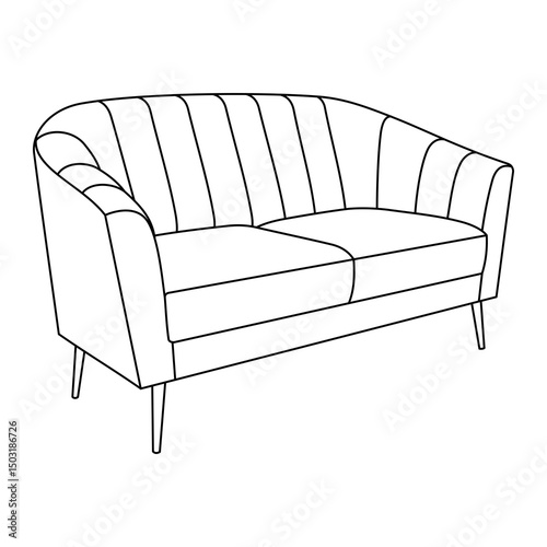 Outlined flat vector of two seater sofa chair furniture with tufted backrest.