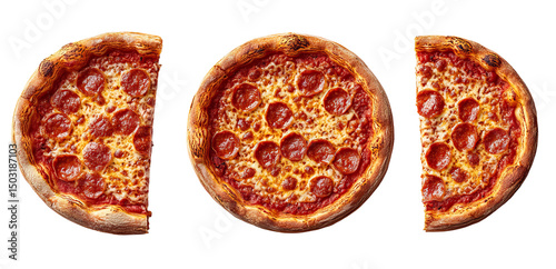 Chicago-style deep dish pizza bursting with cheese, tomato sauce, and crust photo