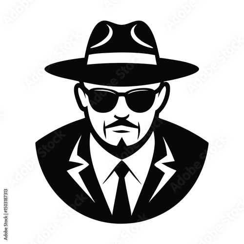 man face with hat and sunglass vector silhouette