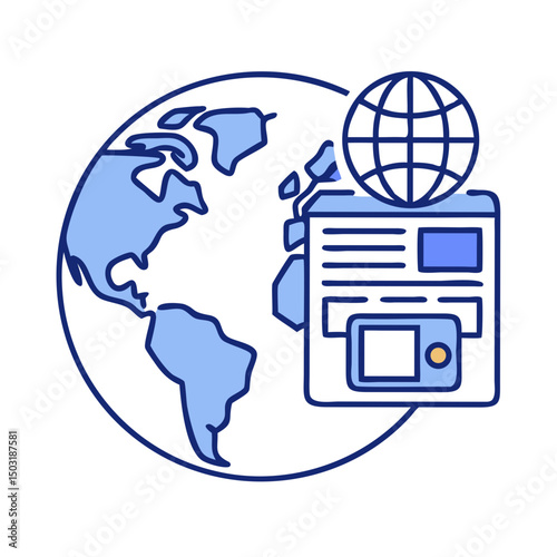World Journalism Map Icon – Global News Coverage Symbol