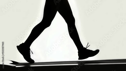Silhouette of a person walking on a treadmill photo