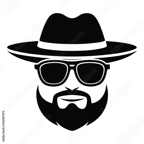 a man face with hat and sunglass vector silhouette