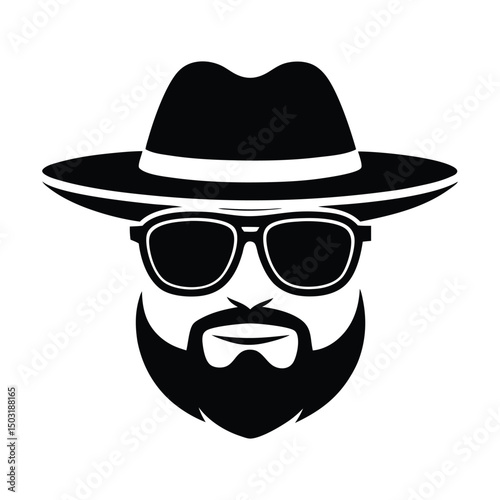 a man face with hat and sunglass vector silhouette