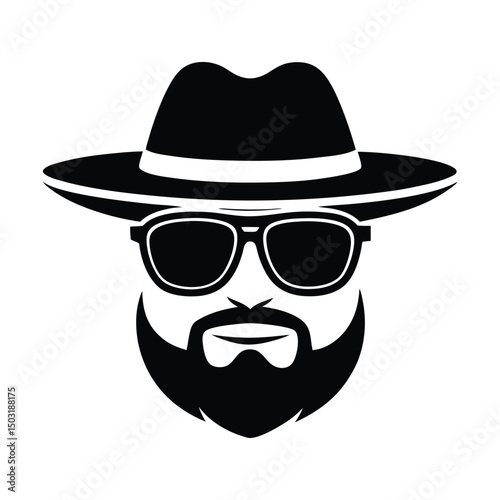 a man face with hat and sunglass vector silhouette