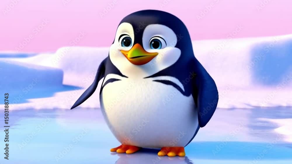 Pinguin (3D, süß, winkend)