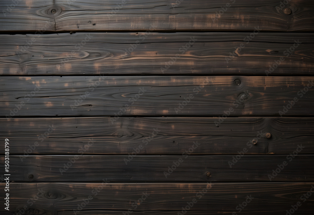 Dark brown rustic wood plank background texture: Aged, horizontal, stained pine. Dark brown rustic wood plank background texture: Aged, horizontal, stained pine.