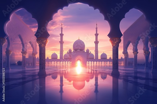 Majestic Mosque Sunset Serene Reflection Peaceful Tranquility