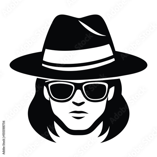 a man face with hat and sunglass vector silhouette
