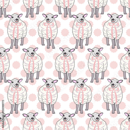 Cute patterned sheep on a pastel background