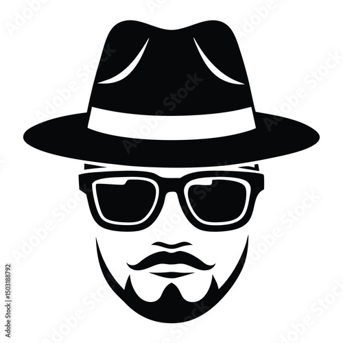 a man face with hat and sunglass vector silhouette