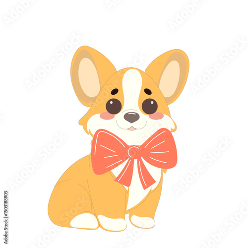 Cute Welsh Corgi Dog Puppy Icon. Kawaii Funny Cartoon Character. Domestic Adorable Fluffy Mascot Doodle Art. Nursery Print or baby Shower Decoration Card Invitation Design Element. 