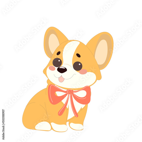 Cute Welsh Corgi Dog Puppy Icon. Kawaii Funny Cartoon Character. Domestic Adorable Fluffy Mascot Doodle Art. Nursery Print or baby Shower Decoration Card Invitation Design Element. 