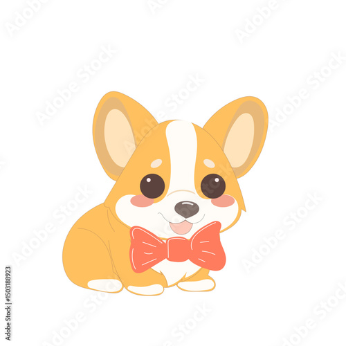 Cute Welsh Corgi Dog Puppy Icon. Kawaii Funny Cartoon Character. Domestic Adorable Fluffy Mascot Doodle Art. Nursery Print or baby Shower Decoration Card Invitation Design Element. 