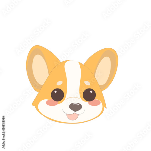 Cute Welsh Corgi Dog Puppy Icon. Kawaii Funny Cartoon Character. Domestic Adorable Fluffy Mascot Doodle Art. Nursery Print or baby Shower Decoration Card Invitation Design Element. 