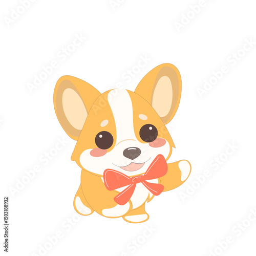 Cute Welsh Corgi Dog Puppy Icon. Kawaii Funny Cartoon Character. Domestic Adorable Fluffy Mascot Doodle Art. Nursery Print or baby Shower Decoration Card Invitation Design Element. 