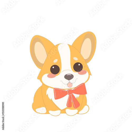 Cute Welsh Corgi Dog Puppy Icon. Kawaii Funny Cartoon Character. Domestic Adorable Fluffy Mascot Doodle Art. Nursery Print or baby Shower Decoration Card Invitation Design Element. 