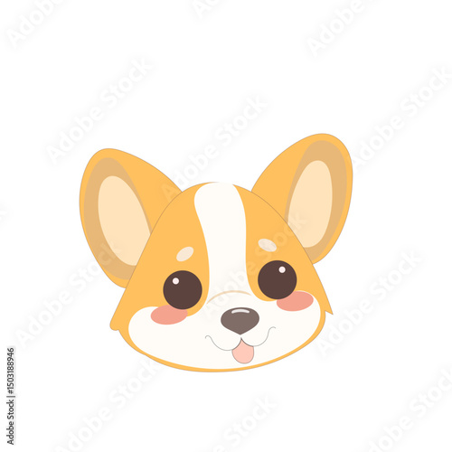 Cute Welsh Corgi Dog Puppy Icon. Kawaii Funny Cartoon Character. Domestic Adorable Fluffy Mascot Doodle Art. Nursery Print or baby Shower Decoration Card Invitation Design Element. 