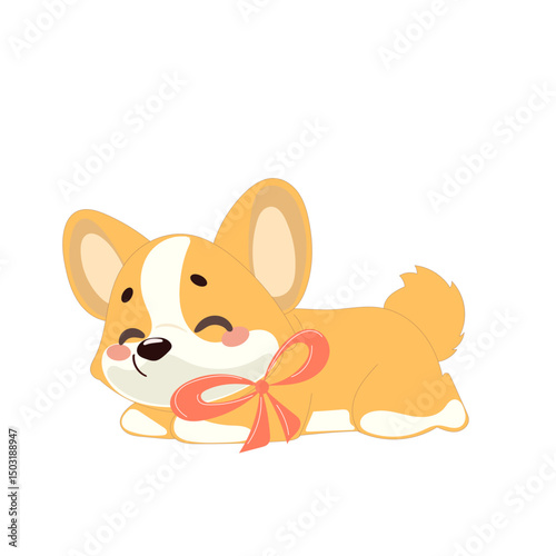 Cute Welsh Corgi Dog Puppy Icon. Kawaii Funny Cartoon Character. Domestic Adorable Fluffy Mascot Doodle Art. Nursery Print or baby Shower Decoration Card Invitation Design Element. 