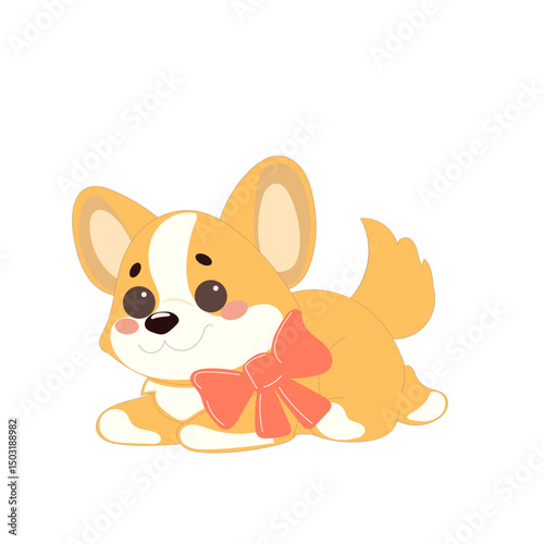 Cute Welsh Corgi Dog Puppy Icon. Kawaii Funny Cartoon Character. Domestic Adorable Fluffy Mascot Doodle Art. Nursery Print or baby Shower Decoration Card Invitation Design Element. 