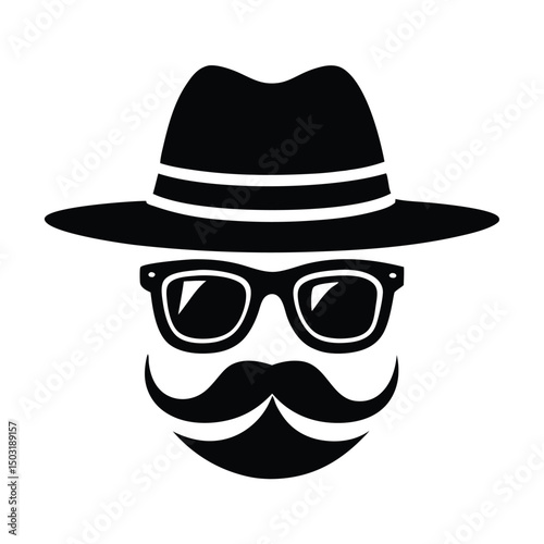 a man face with hat and sunglass vector silhouette