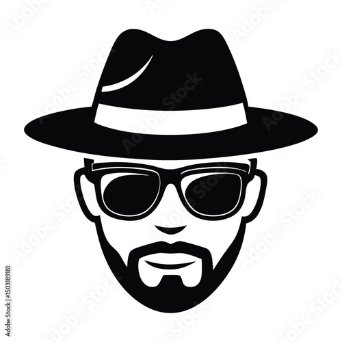 a man face with hat and sunglass vector silhouette