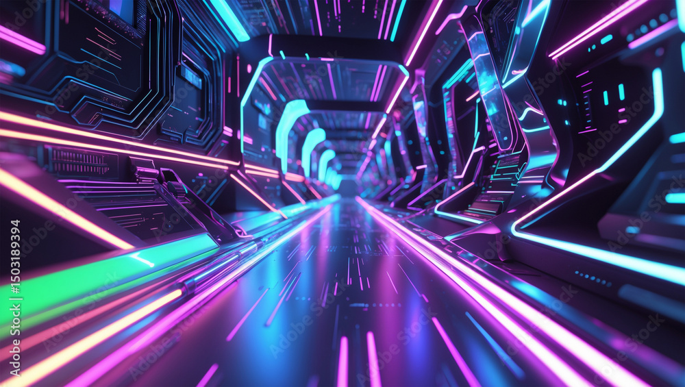 Fototapeta premium Futuristic Neon Circuit Design with Vibrant Light Effects