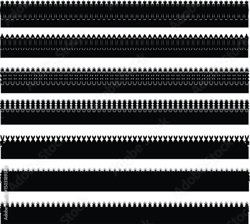 Set of 6 isolated seamless decorative vector edges for design. Scalloped edge seamless brush strokes set.