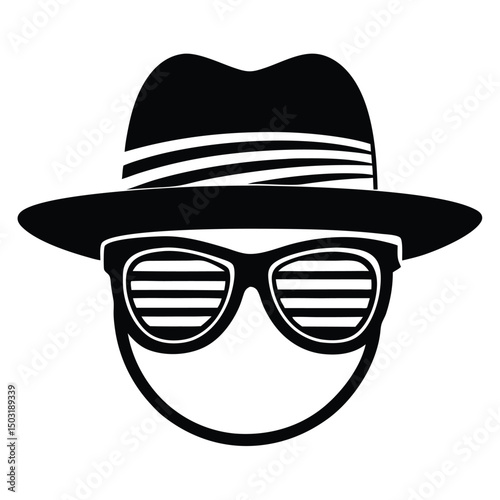 a man face with hat and sunglass vector silhouette