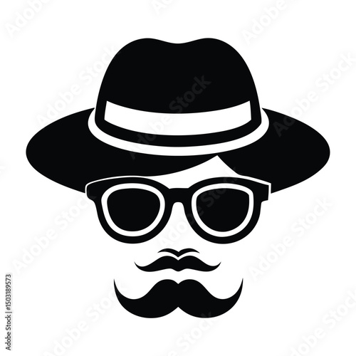 a man face with hat and sunglass vector silhouette