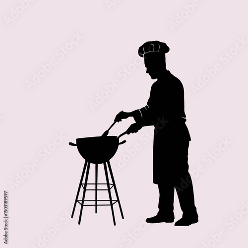 vector silhouette of a professional chef cooking food