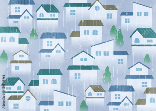 雨の住宅街