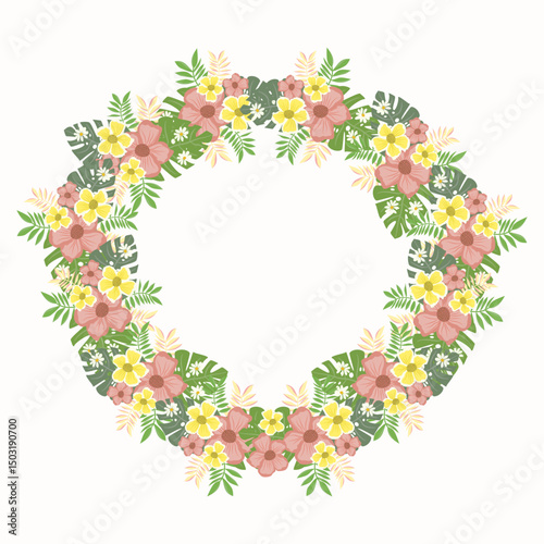 Floral wreath on white isolated background