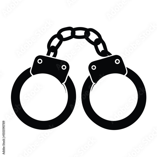 Handcuff black silhouette illustration on white background