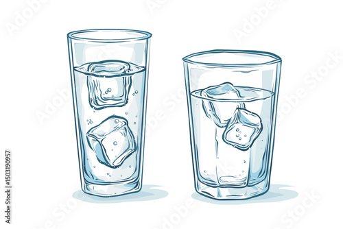 water with ice in glass isolated on white background.