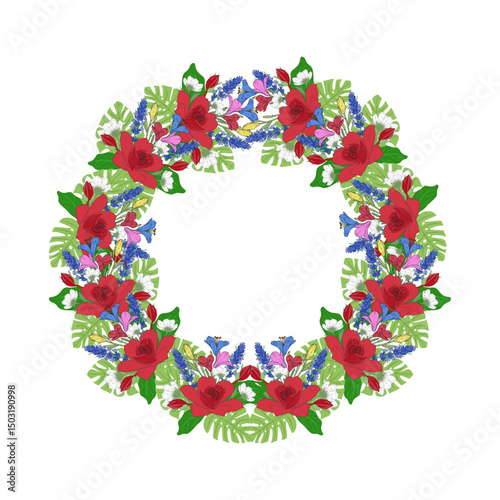 Floral wreath, white isolate background