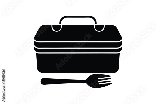 Silhouette art illustration of a lunch box with a fork beside it.eps