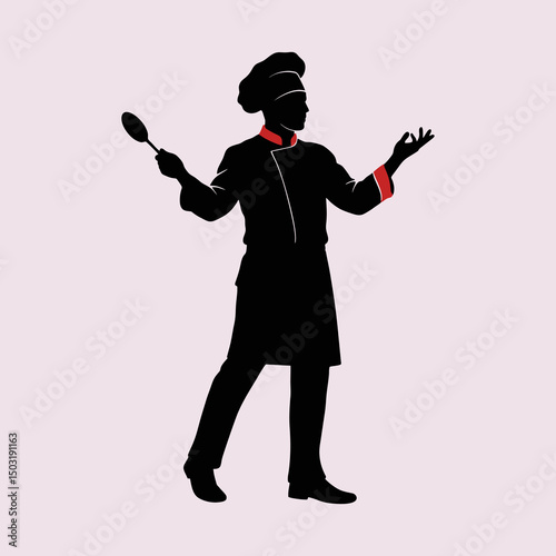 vector silhouette of a professional chef cooking food