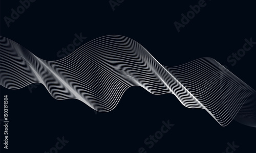 Abstract silver wave lines on dark background,