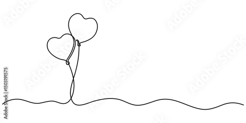 Balloon hearts, Continuous line drawing heart air balloon. one line heart balloon. one line art. symbol of love logo. vector illustration with background editable stroke. 