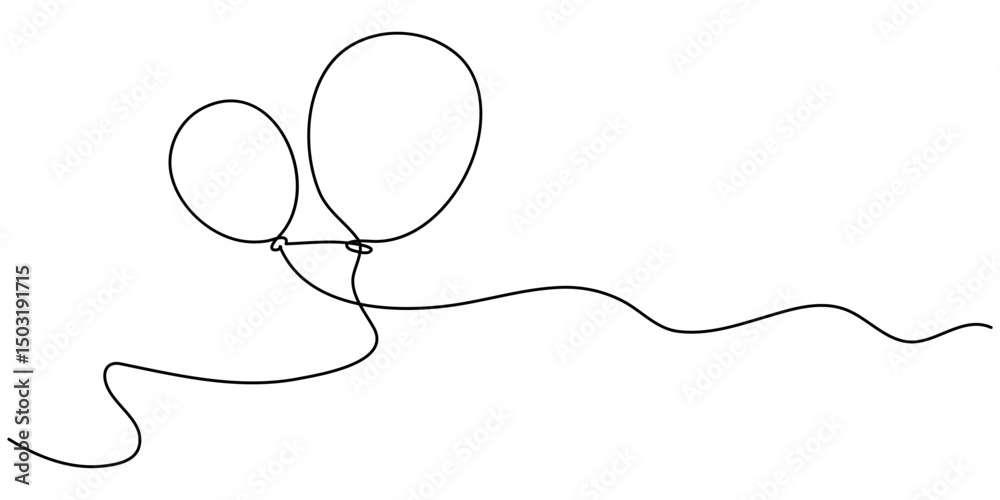 Single line drawing of a balloon, Balloon Editable Continuous Line Icon, Minimal outline design element for print, isolated on white background. Single line drawing of a balloon, Balloon Editable Continuous Line Icon, Minimal outline design element for print, isolated on white background.