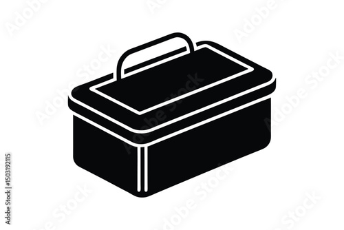 Silhouette art illustration of a minimalist rectangular lunch box outline.eps