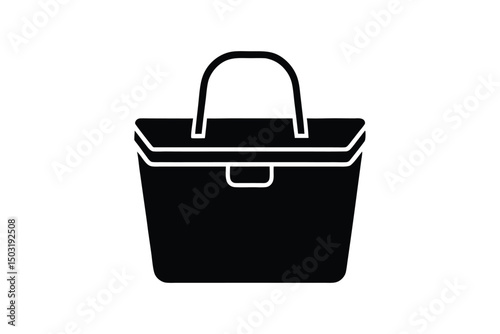 Silhouette art illustration of a modern lunch tote with handles.eps