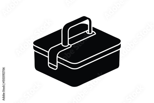 Silhouette art illustration of a square lunch box with clasp closure.eps