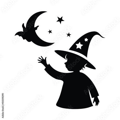 Halloween witch hat, Halloween party costume elements flat vector illustrations, Wizard spooky hats, black hat isolated