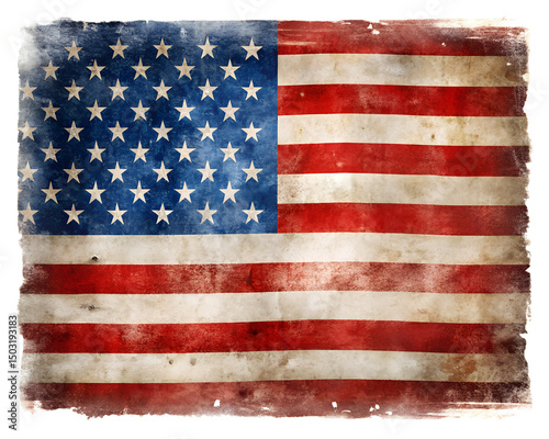 american flag on old paper isolated on white background. PNG Transparent file type with high definition quality And vibrant color grading Available.