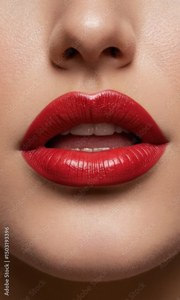 Obraz premium Close-Up of Sensual Red Lips and Facial Features of an Adult Person