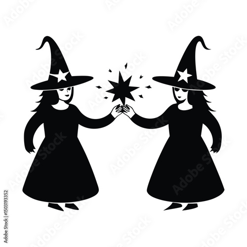 Halloween witch hat, Halloween party costume elements flat vector illustrations, Wizard spooky hats, black hat isolated