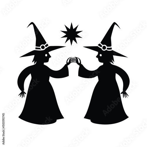 Halloween witch hat, Halloween party costume elements flat vector illustrations, Wizard spooky hats, black hat isolated