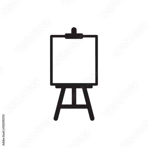 Black and White Illustration of Easel with Blank Canvas on Tripod Stand